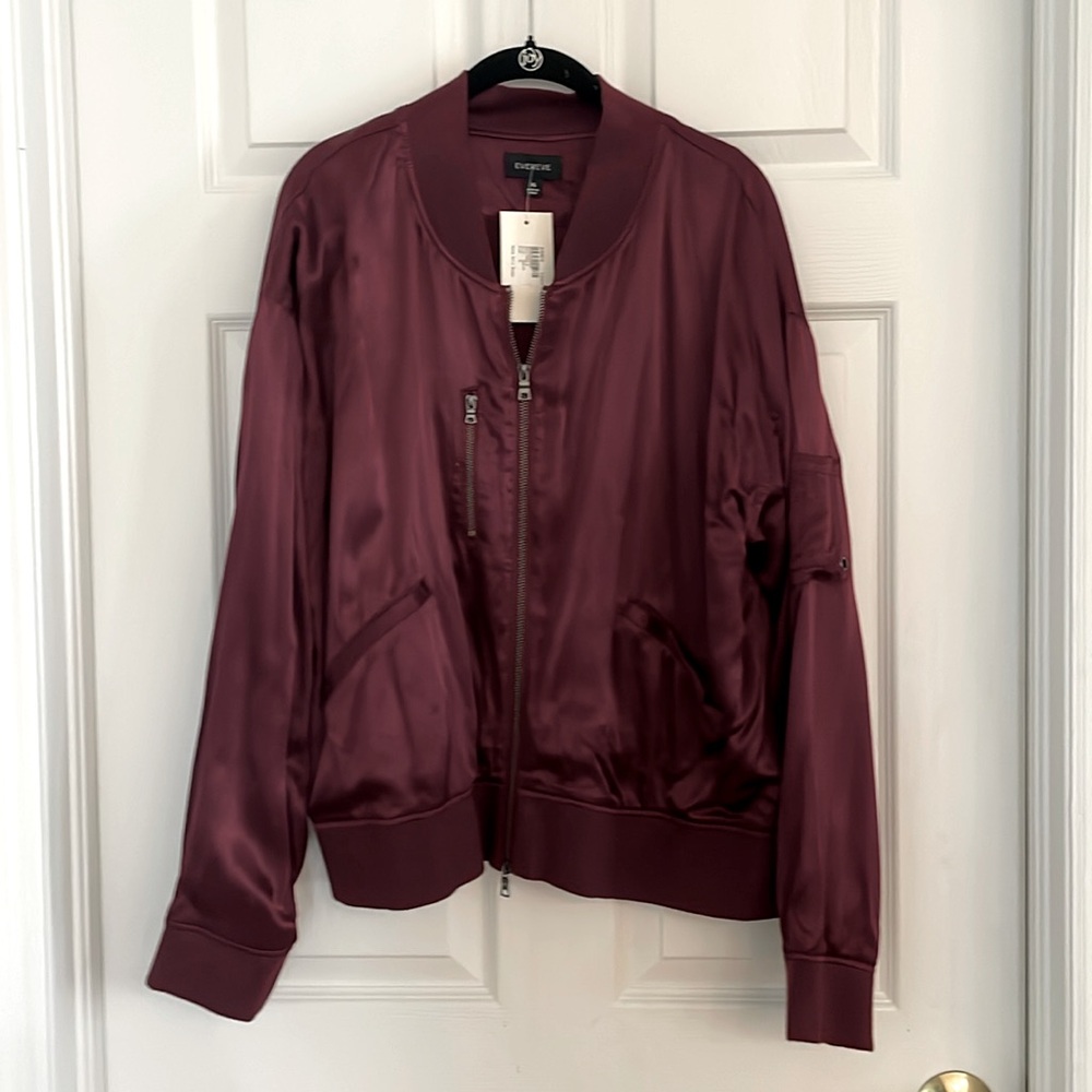 Evereve Satin Bomber Jacket in Wine Burgundy - Picture 2 of 10